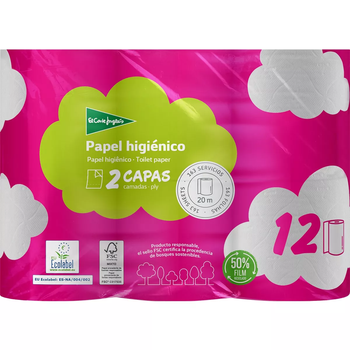Papel Higiénico Blanco 2 Capas Paquete de 12 Rollos - Imagen 1