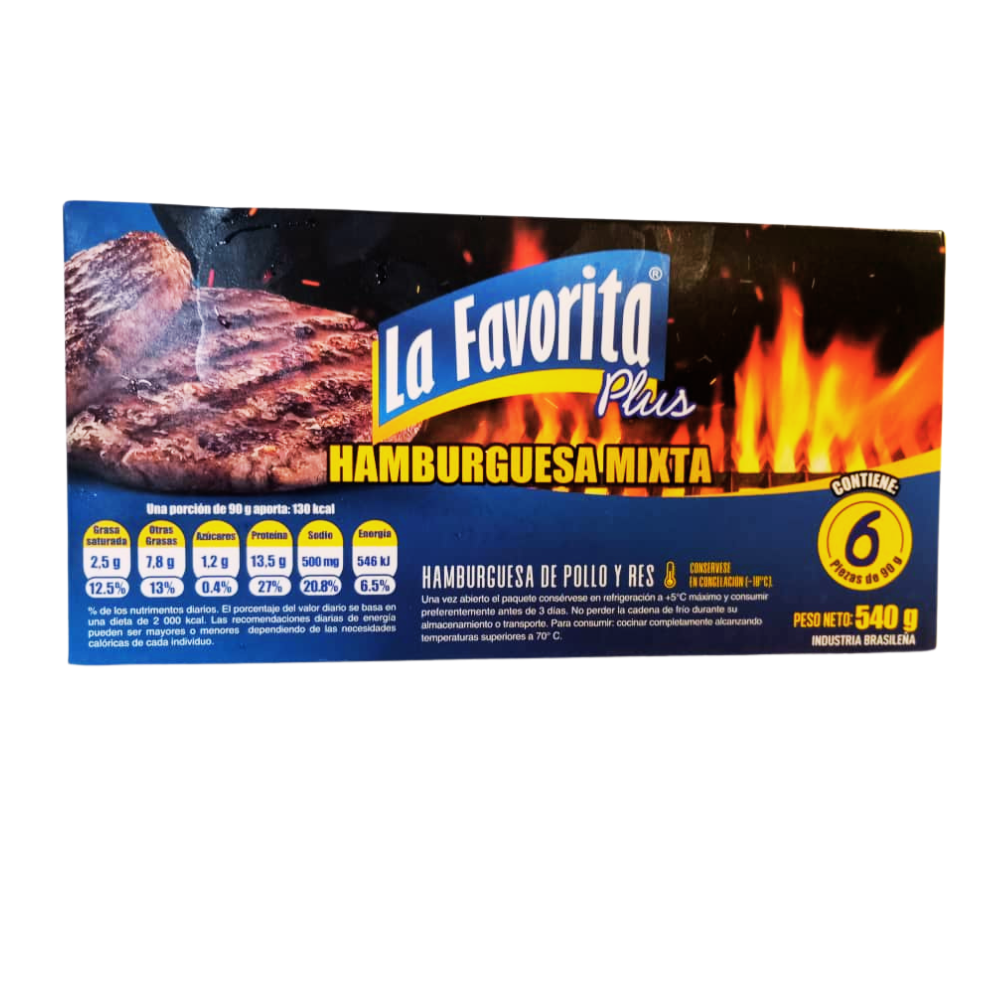 Hamburguesa Mixta Pollo Y Res Caja de 540g (6 Unidades x 90g) - La Favorita - Imagen 1