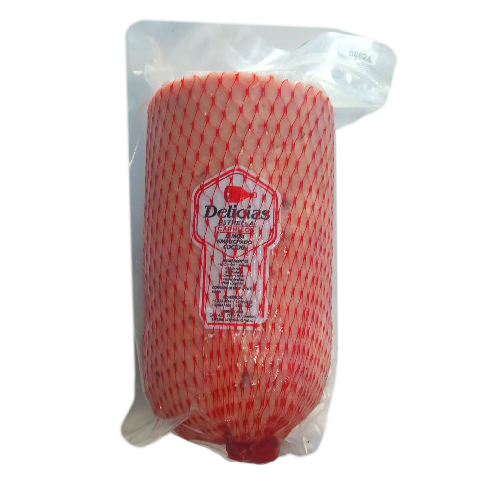 Jamón Embuchado Cocido Malla Roja 2Lb - Delicias Estrella - Imagen 1