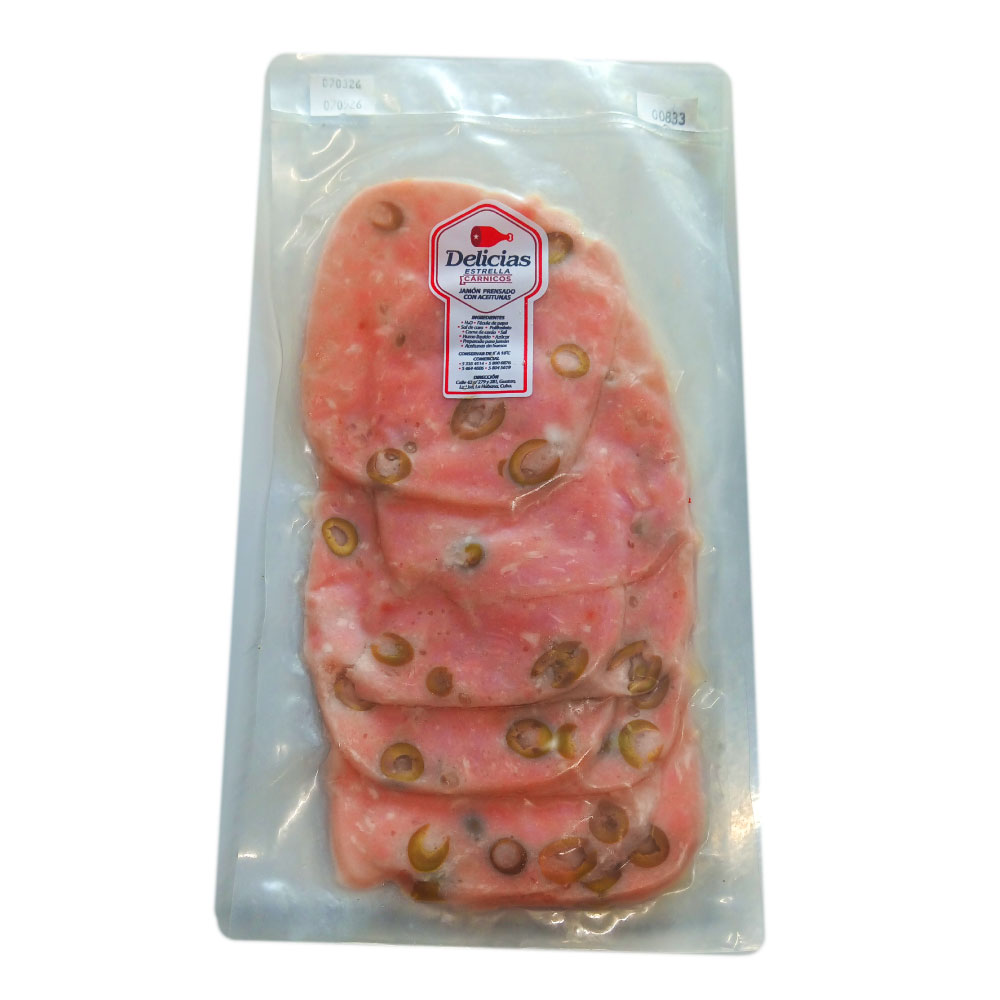 Jamón Prensado con Aceitunas Lonchado 250g - Delicias Estrella - Imagen 1