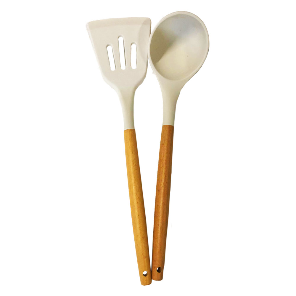 Set utensilios de cocina de silicona y madera (2 unidades) - Imagen 1