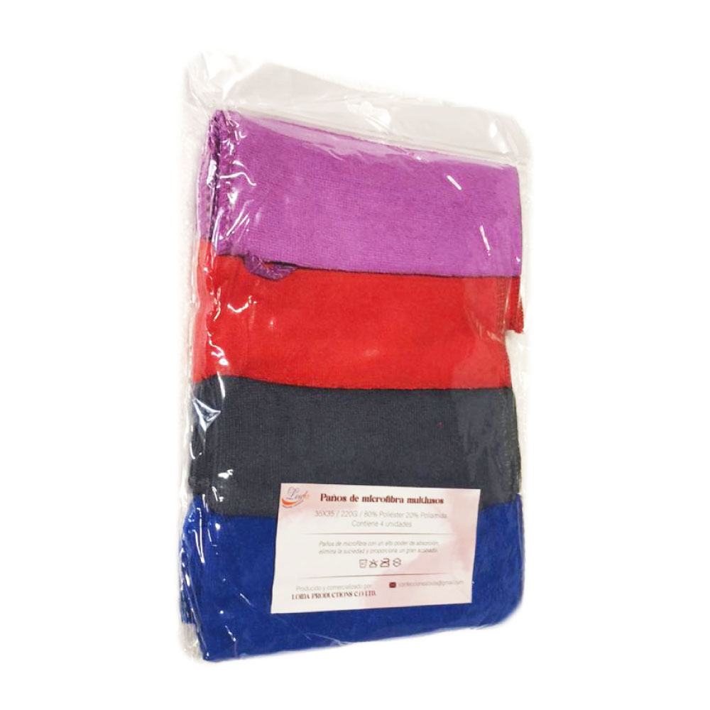 Set de Toallitas de Colores Varios (4 Toallitas Multifuncional 0.35x0.35m) - Loida - Imagen 2