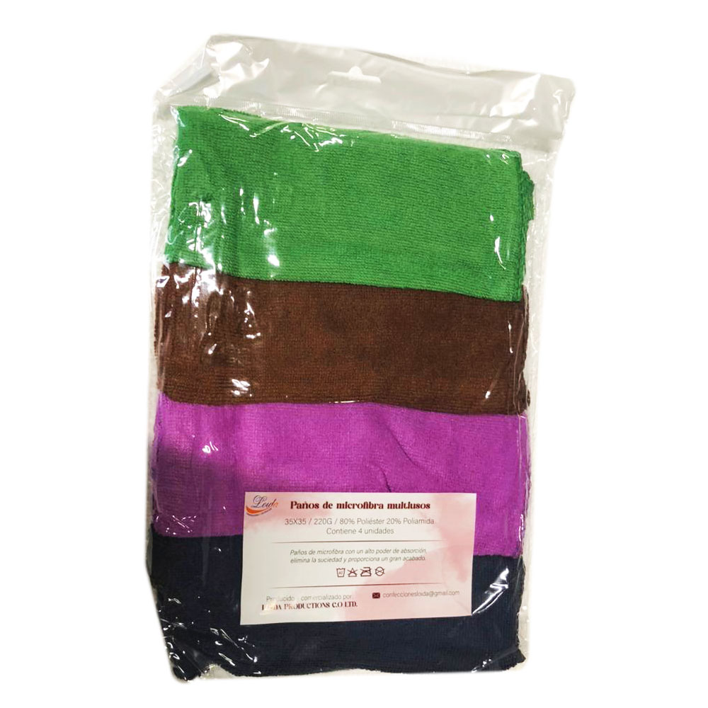 Set de Toallitas de Colores Varios (4 Toallitas Multifuncional 0.35x0.35m) - Loida - Imagen 1