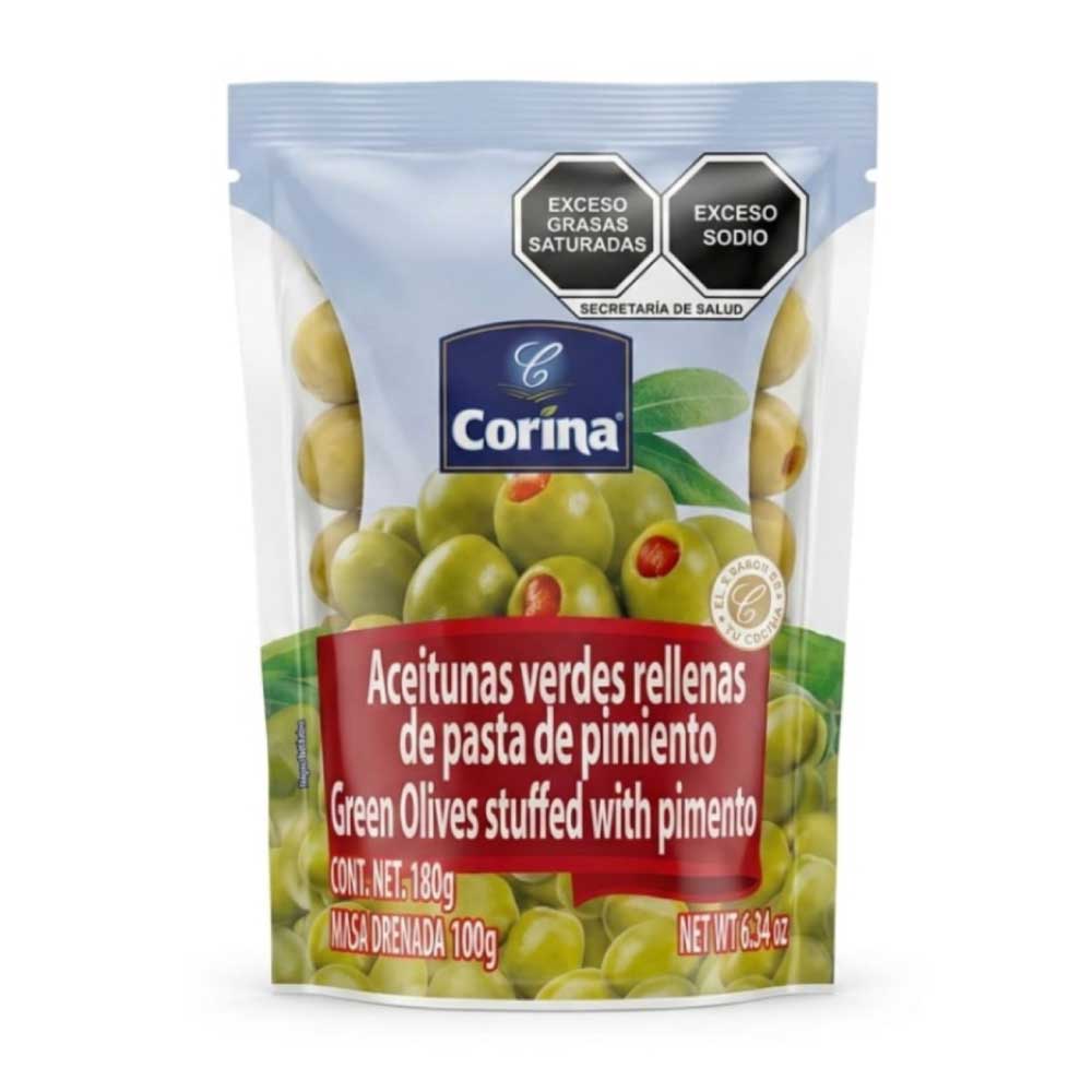 AFV05090 Aceitunas Verdes Rellenas de Pasta de Pimientos 180g - Corina - Imagen 1