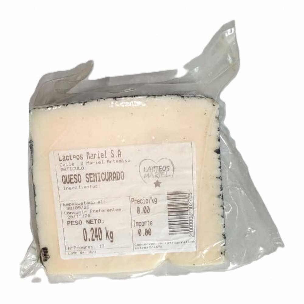 AFV05102 Pieza Queso Semicurado 200/300 240g Aprox - Lacteos Mariel - Imagen 1